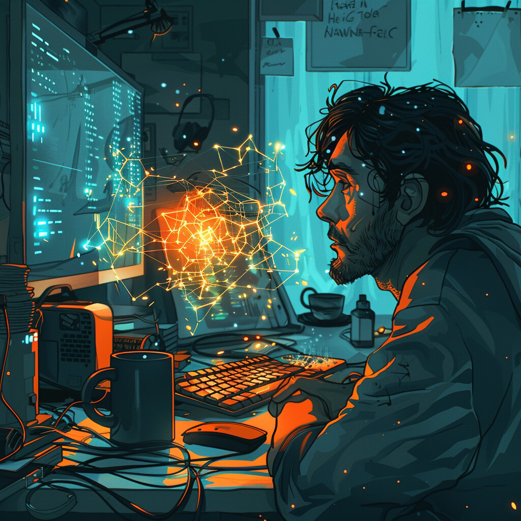 Bored hacker staring at neural network